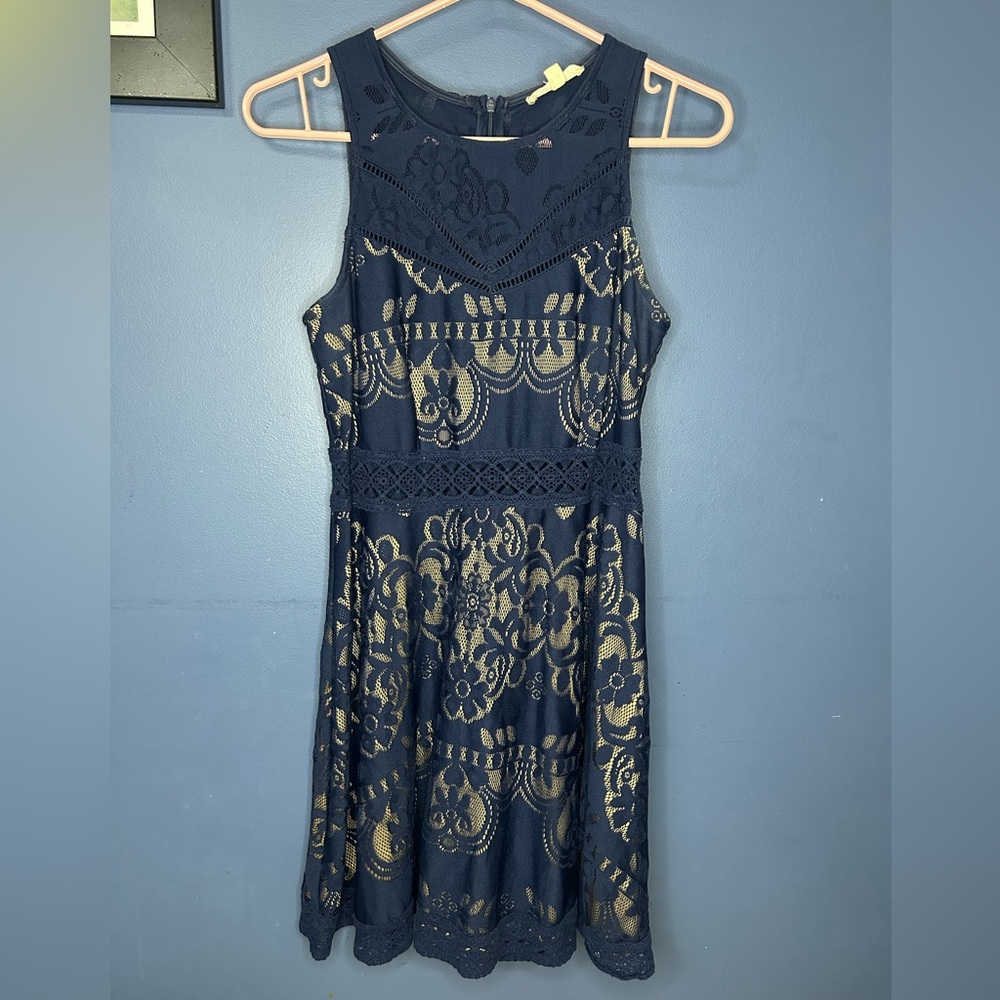 Rebellion Elegant Blue and Cream Lace Dress
